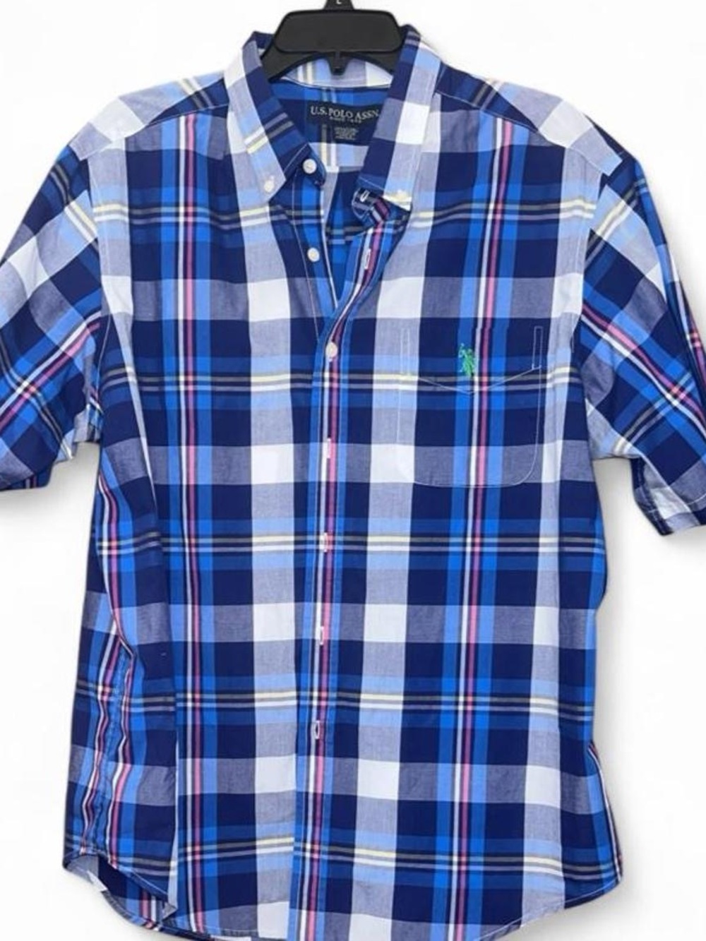 U.S. Polo Assn. Blue Plaid Short Sleeve Button Down Shirt Men’s XL